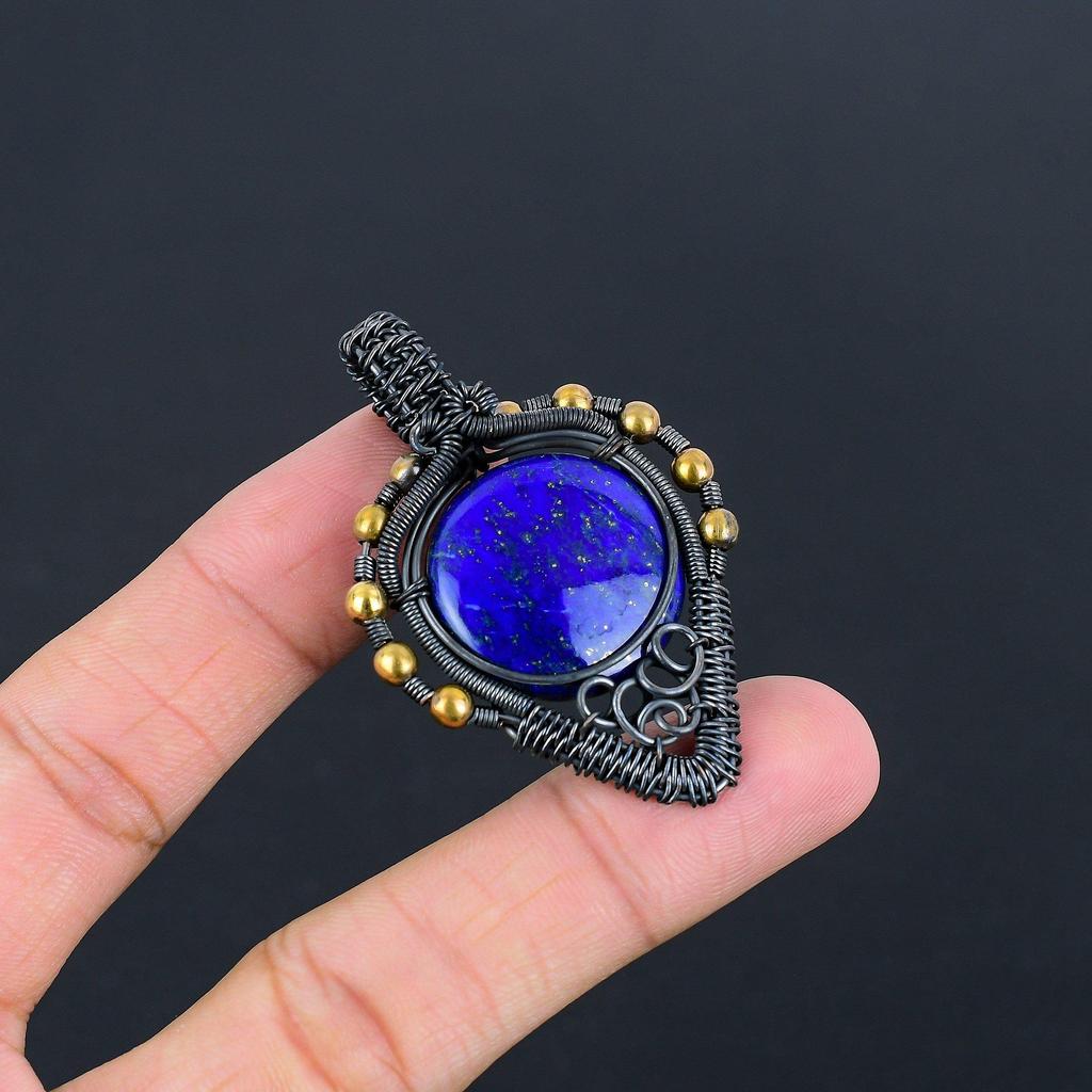 Lapis Lazuli Pendant Handmade Gemstone Jewelry, 999 Copper Wire Wrapped Pendant ,Unique Design Jewelry Pendant