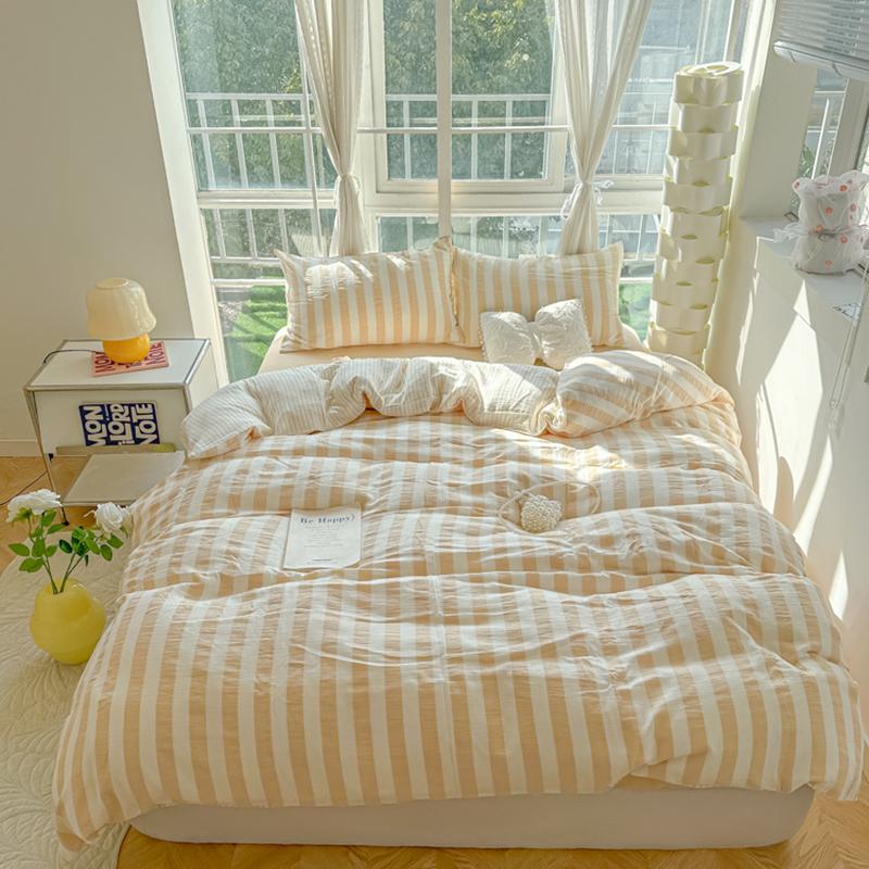 Nordic Bedding Set Ins Popular Striped Duvet Cover Set Bed Sheets Set Single Twin Full Queen Size Skin-Friendly Soft Bedding