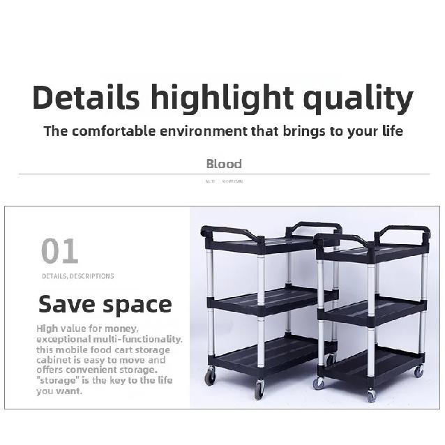 Three Layer Large Capacity Service Cart for Restaurants Hotels Mobile Push Cart Four Wheel Food Trolley Easy Transport Trolley