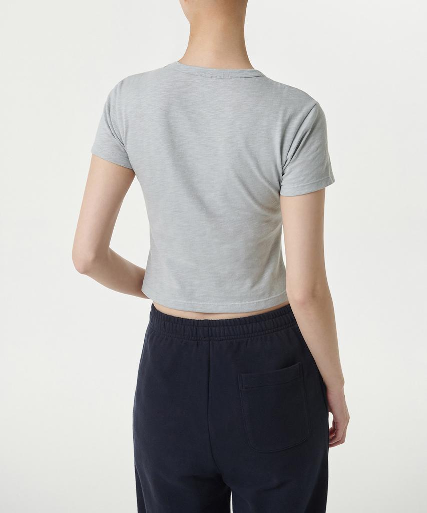 MUSINSA STANDARD WOMAN Women'S Slub Slim Crop Crew Neck T-Shirt [Melange Grey]