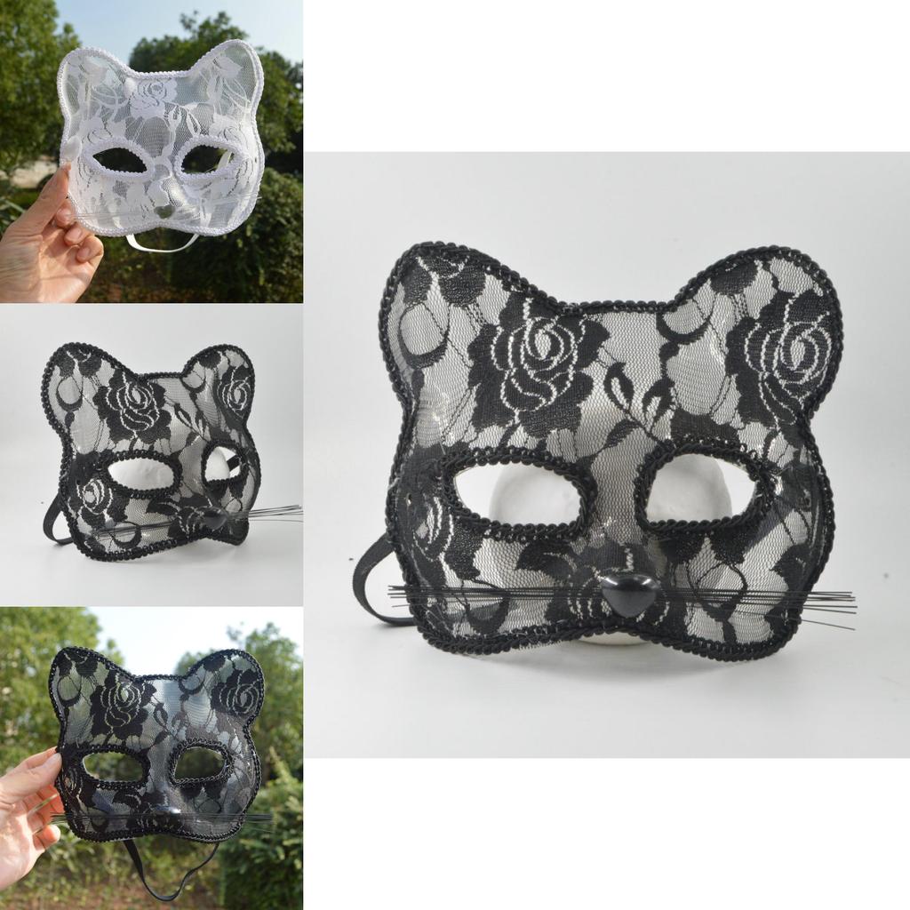 Pvc Lace Cat Face Mask For Halloween Cosplay And Stage Performances
