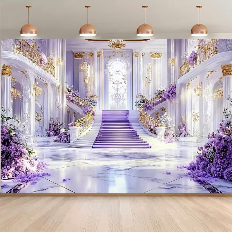 2D Castle Palace Staircase Backdrop Bridal Shower & Prom Photo Booth