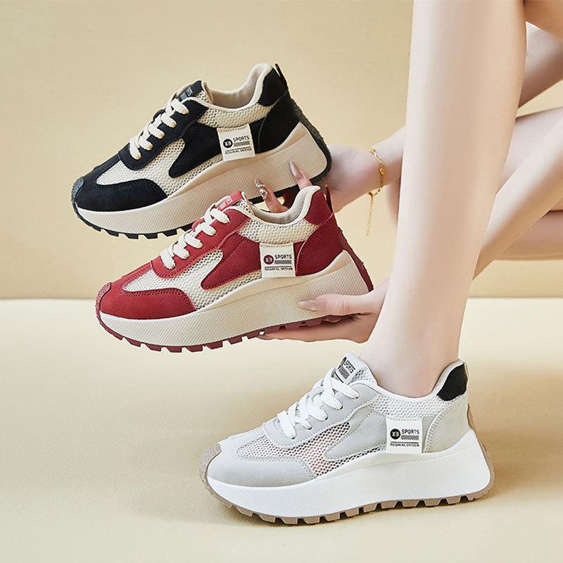 Versatile super fire thick-soled heightening sports and leisure shoes women's 2025 new summer breathable women's shoes mesh dad shoes