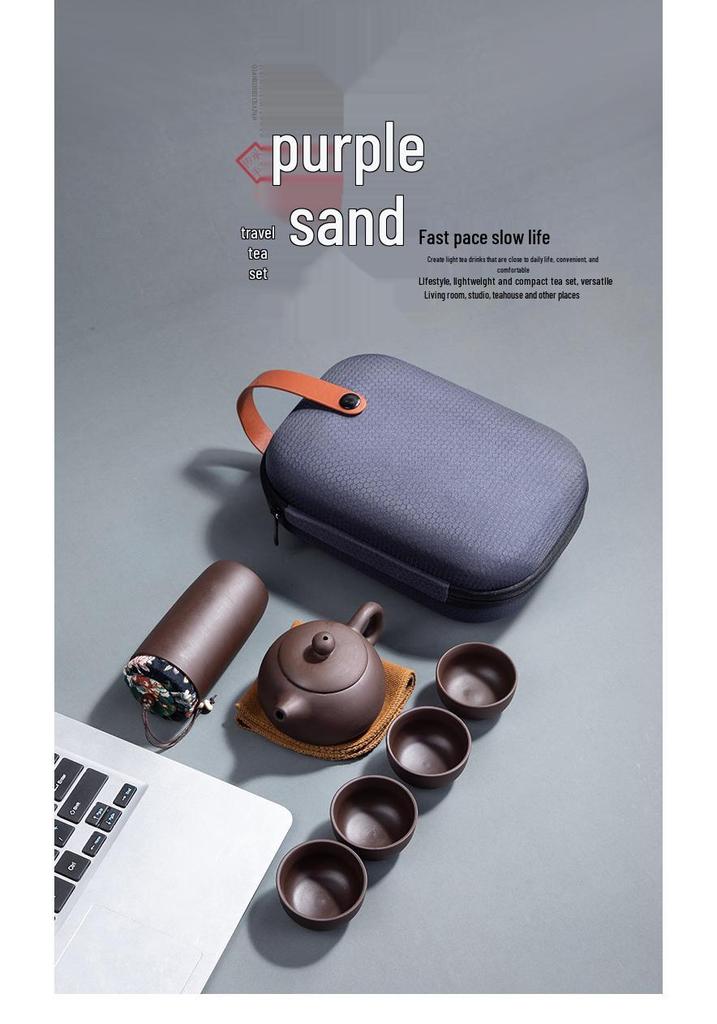 Portable Purple Clay Gongfu Tea Set: One Pot & Four Cups Business Gift