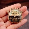 Good Lucky Cat Keychain Charms Brass Cat Feng Shui Zhaocai Wealth DIY Retro Hanging Ornaments