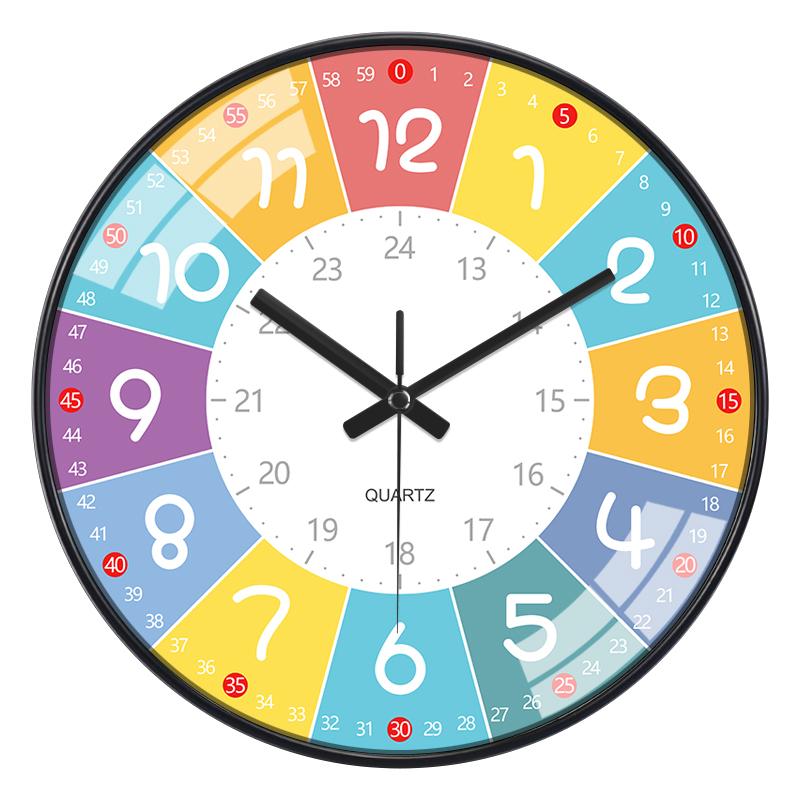 Time Teaching Wall Clock, 14 Inch Early Education Silent Clock with Large Colorful Numbers, Learning Clock for Kids Bedroom
