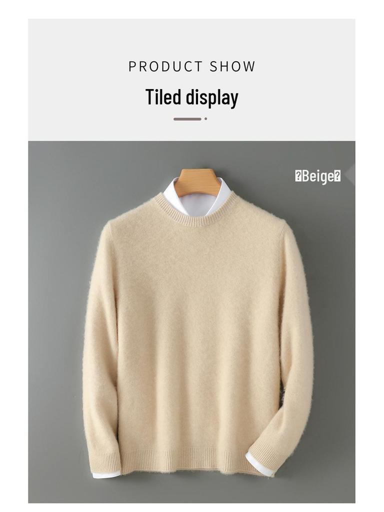 Men's 100% Wool Round Neck Loose Casual Sweater - Thickened Long Sleeve Knitwear