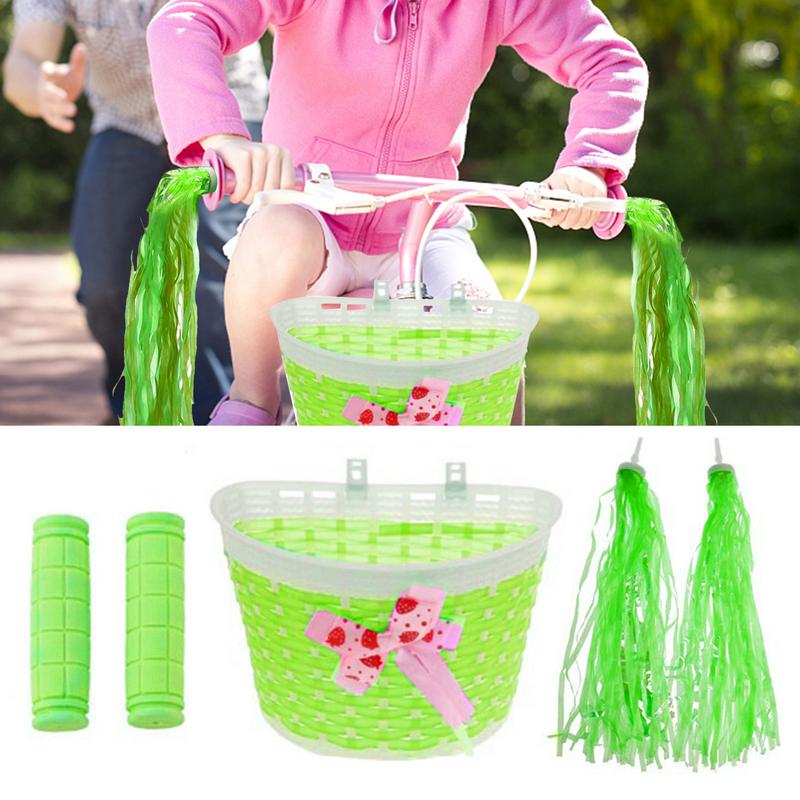 1 Kids Bike Basket+2 Handlebar Grips+2 Tassel Streamers For Kids Boys Girls Bicycles Tricycles Scooters Bike Handlebar Cover