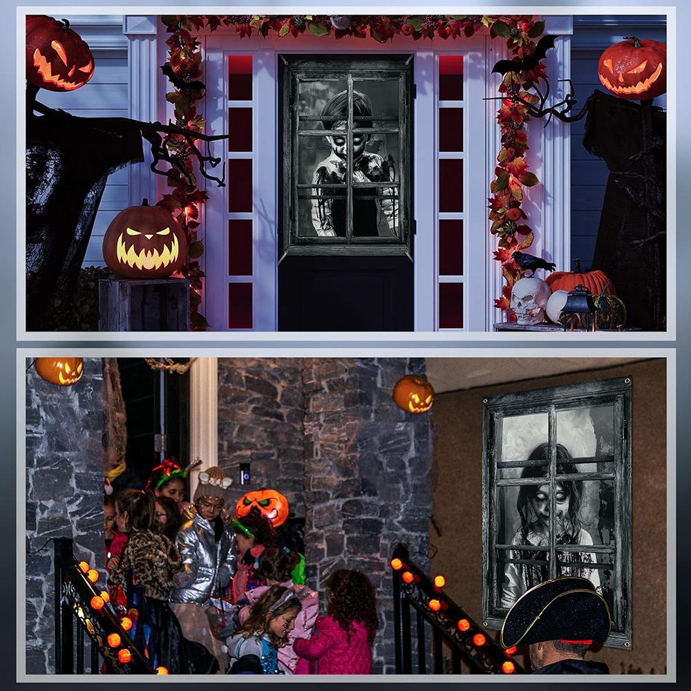 2pcs Scary Halloween Curtain for Indoor Outdoor Party Wall Door Decor