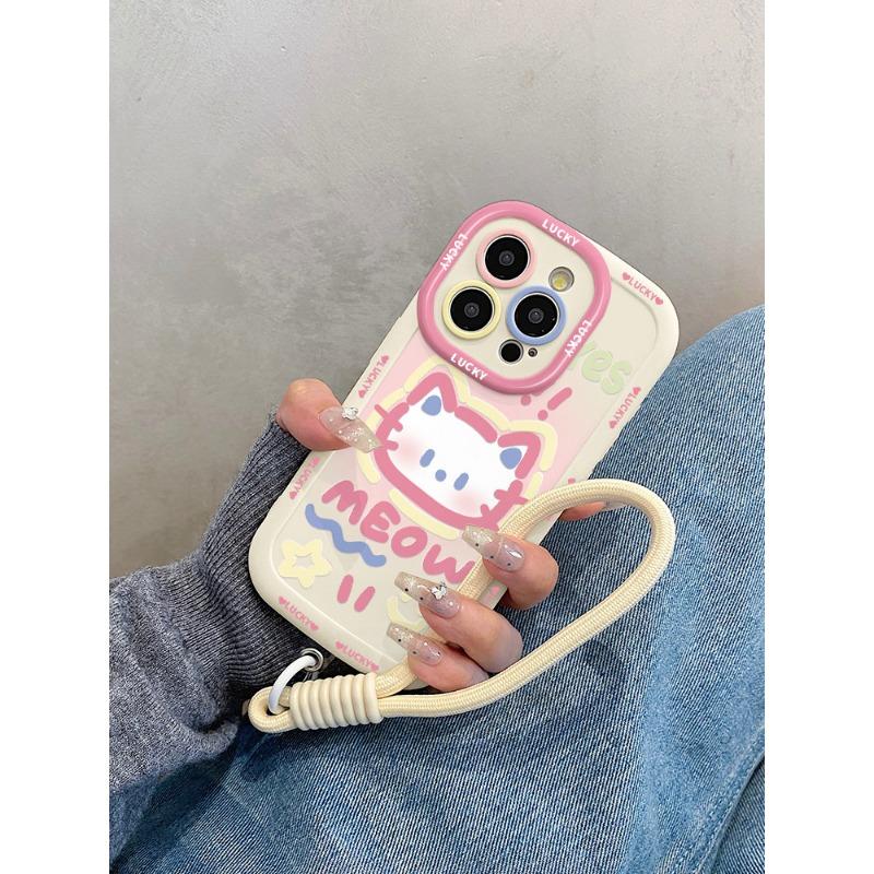 Pink Cat Pattern Shockproof Silicone Phone Case For Iphone 17 Pro Max 15 14 Plus 13