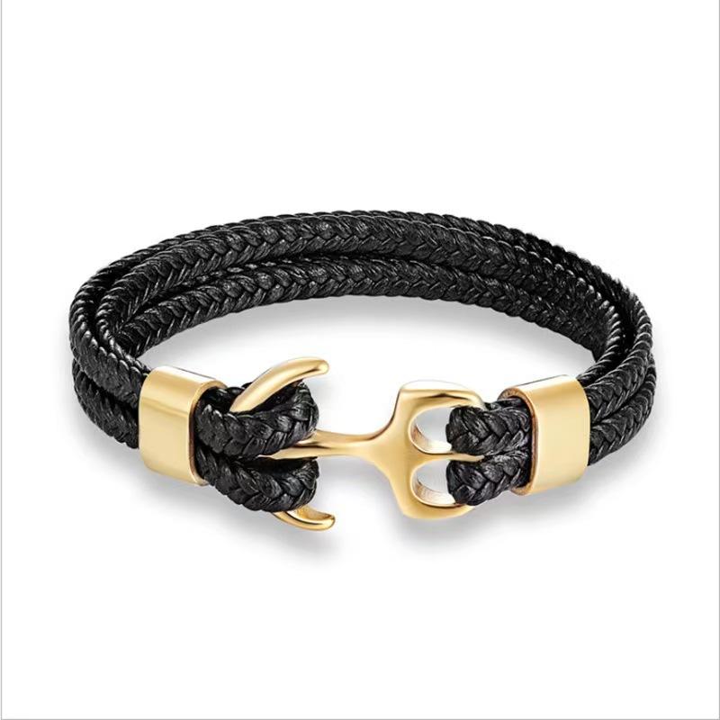 2026 Men's Anchor Bracelet Vintage Woven Leather Rope Multilayer Leather Bracelet