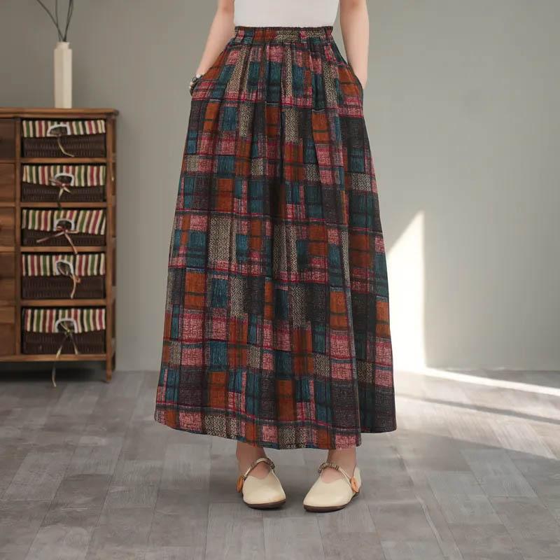 Skirt for Women Casual Vintage Floral Elastic High Waist Long Loose Trousers Stretchy Slim Skirt