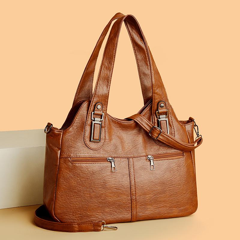 Women's Bag Lightweight Stitching Soft Leather Tote Bag Large Capacity Mother Bag