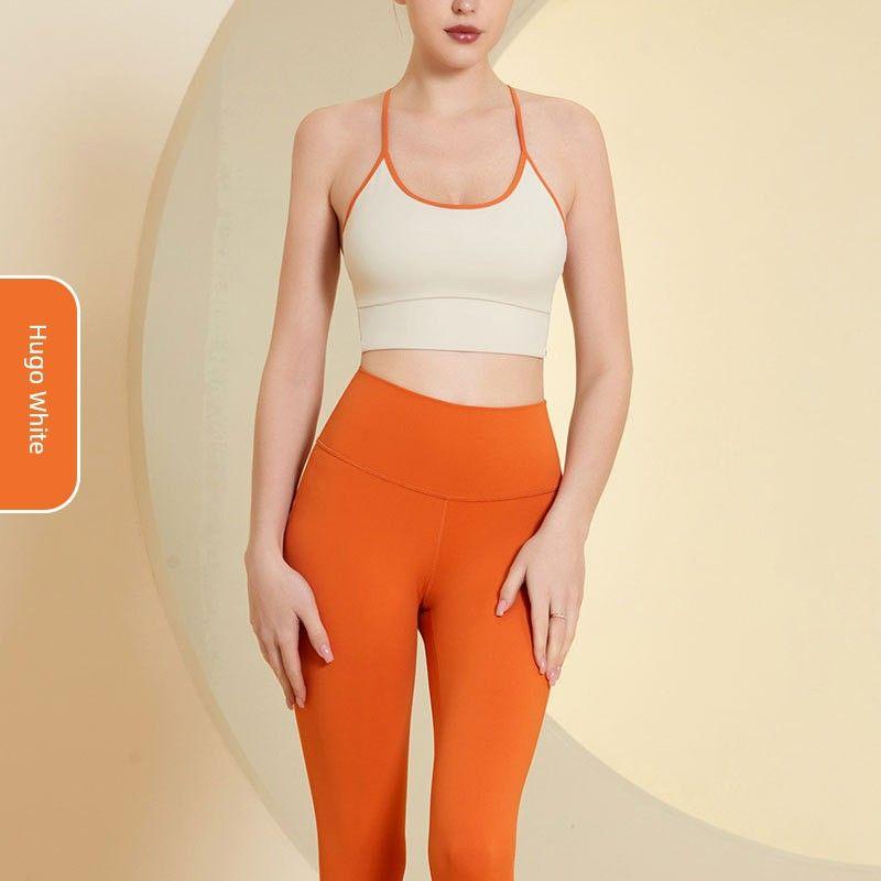 Fashion Fitness Yoga Suit Women's New Arrival Contrast Color Cross Backless Bra Seamless Yoga Sports Pants Two-piece Set