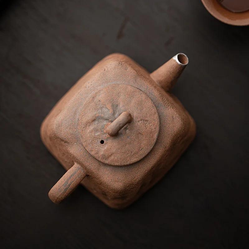 Empty Zhai Old Rock Clay Pot Vintage Stoneware Little Teapot Kung Fu Tea Set Handmade Silver Gilded Tea Kettle Tea Infuser