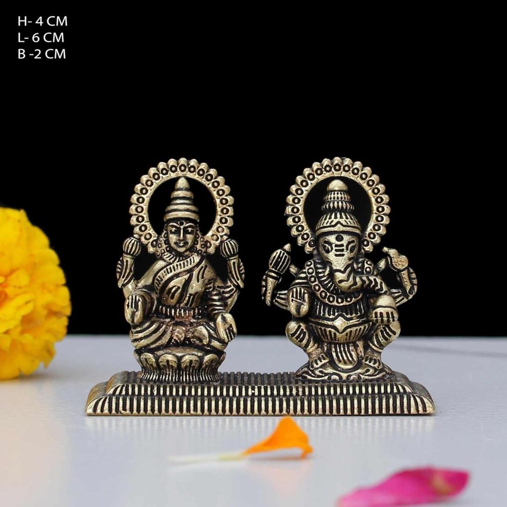 Laxmi Ganesha Idol for Good Luck & Worship | 1.5" Small Hindu God Statue Figurine Perfect for Decoration Puja & Gifting Purpose Sculpture