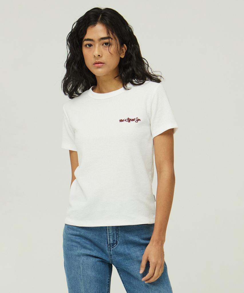 MAGOODGAN Lydia 3620 Waffle Chain Embroidery Off-White T-Shirt