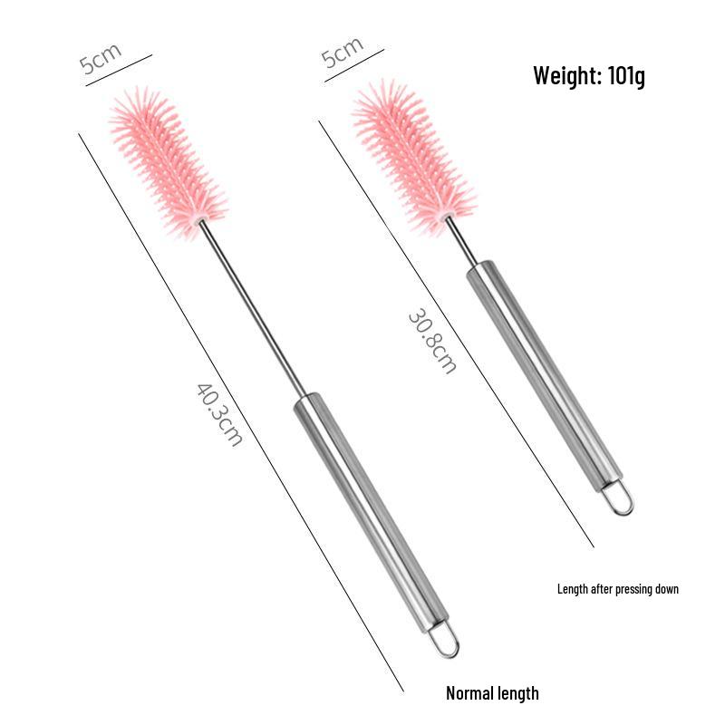 

Вращающаяся полуавтоматическая щетка для чистки чашек и бутылок с силиконовой головкой Brush head розовый