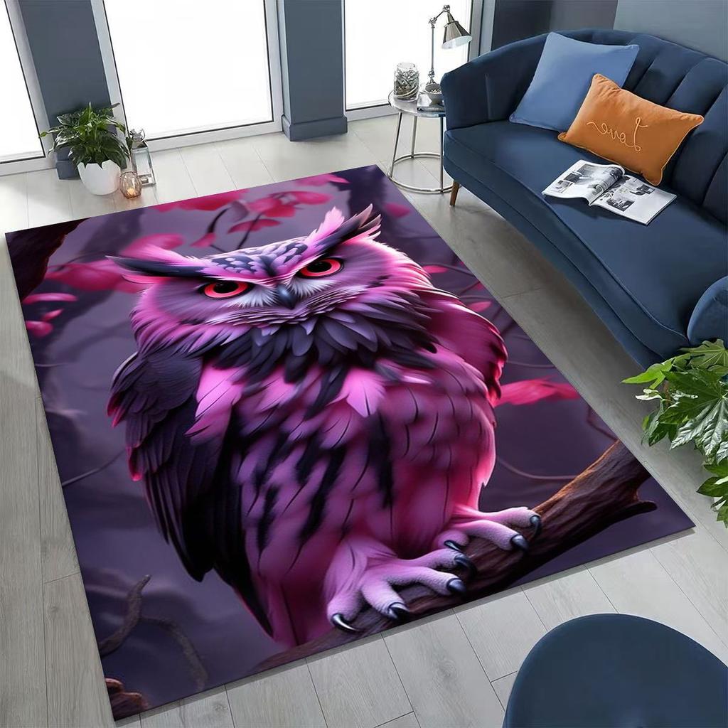 New Mysterious Owl Colorful Cartoon Birds Rug for Bedroom Living Room Sofa Home Doormat Decor,Large Kid Non-slip Floor Mat