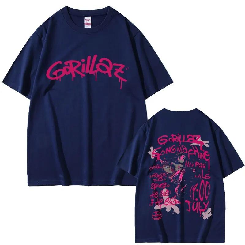 

Чорна футболка оверсайз з коротким рукавом, прикрашена графіті Gorillaz Song Machine з двостороннім принтом, для шанувальників альтернативи та хіп-хопу XXXL