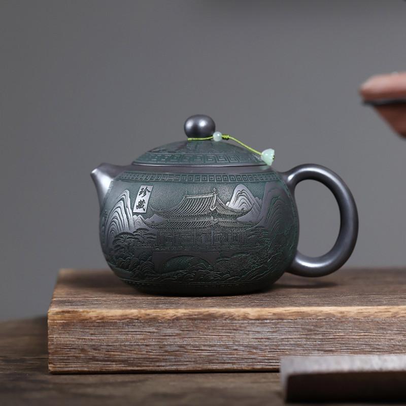740ml Chinese Tradition Yixing Purple Clay Teapot Handmade Landscape Tea Pot Large Capacity Xishi Kettle Household Tea Set