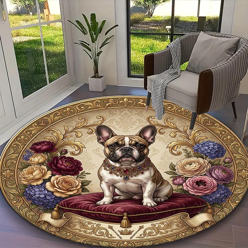 Cosmic Balanced Bulldog Print Round Rug, Multi-functional Office Chair Sofa Carpet, Easy Clean Carpet for Home and Living Spaces