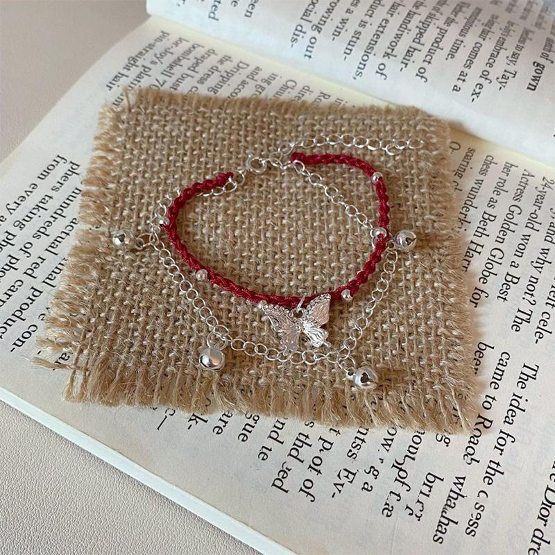 Verstellbare Rote Seil Schmetterlingsarmbänder Für Damen Mädchen Einfach Doppellagig Schmetterlingsarmreifen Schmuck Zubehör Geschenke