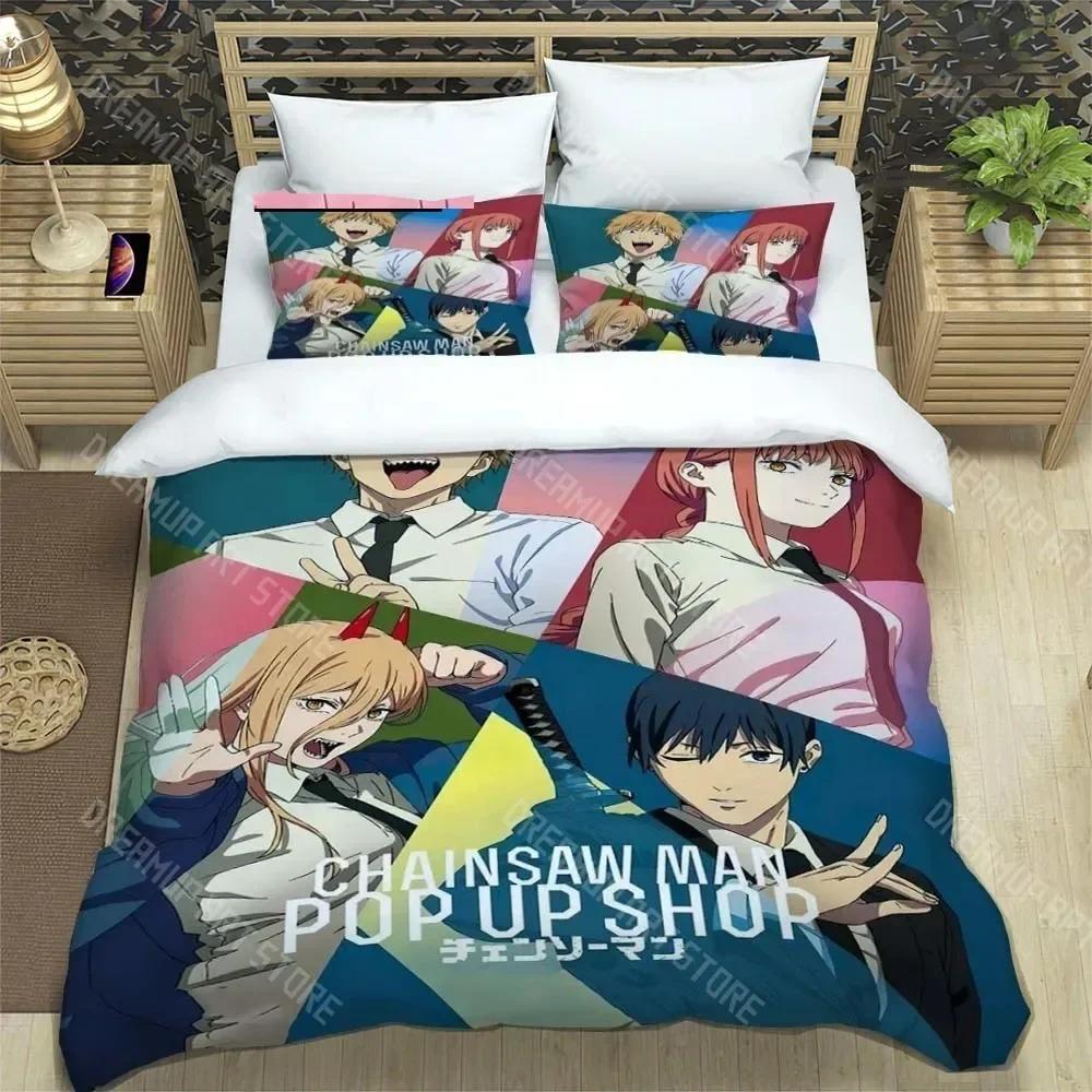 3D Print Fashion Anime Chainsaw Man Bedding Set Boys Girls Twin Queen King Size Duvet Cover Pillowcase Bed Boys Adult Bedroom