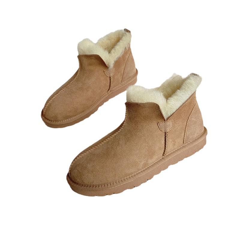 Botas de Neve Masculinas Grandes de Pele de Ovelha e Pelo - Inverno Quente, Antiderrapantes, Moda Cano Baixo