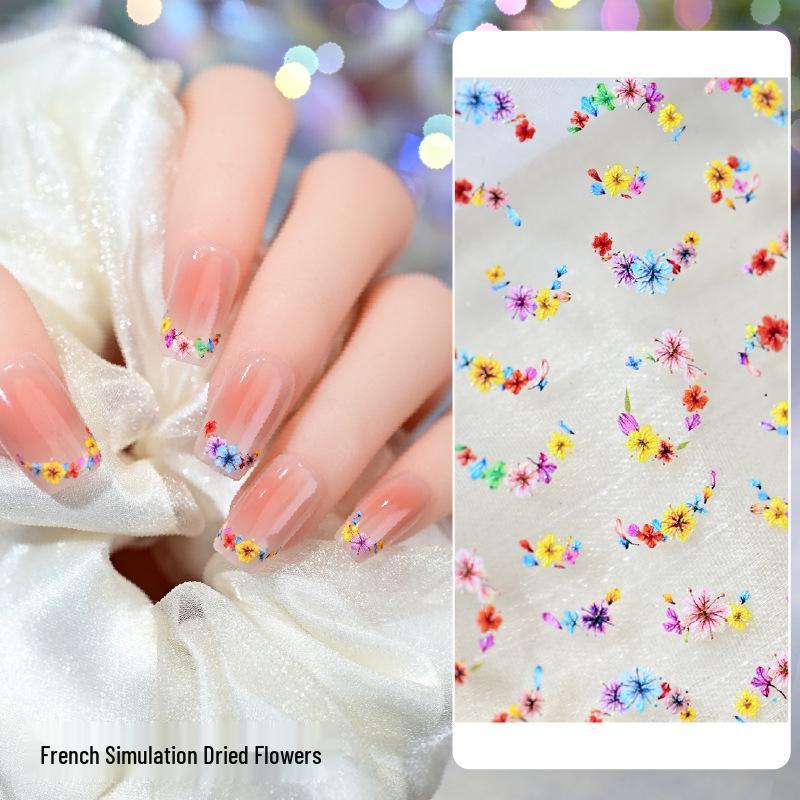 

French Dried Flower Nail Stickers: Micro-Relief Wildflower Decals