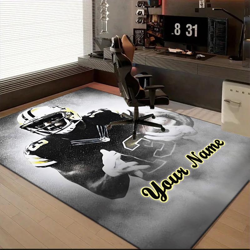 1PC Custom Name Football Player Legend Theme Floor Mat Ideal for Living Room, Game Rooms, Office, Bedroom Floor Mat Playful Design