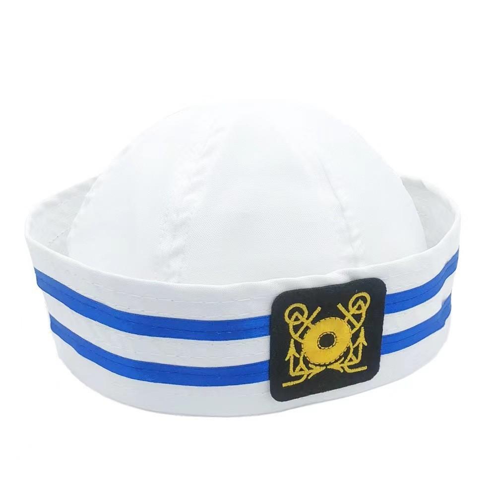 Polyester Sailor Hat With Embroidered Circle Badge For Retro Costume And Themed Events
