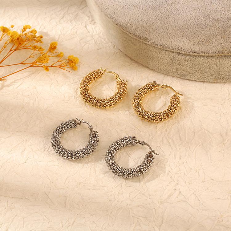 Vintage kukuričné ​​retiazkové náušnice z nehrdzavejúcej ocele s prehnaným kruhom Prémiové dámske náušnice z 18K zlata