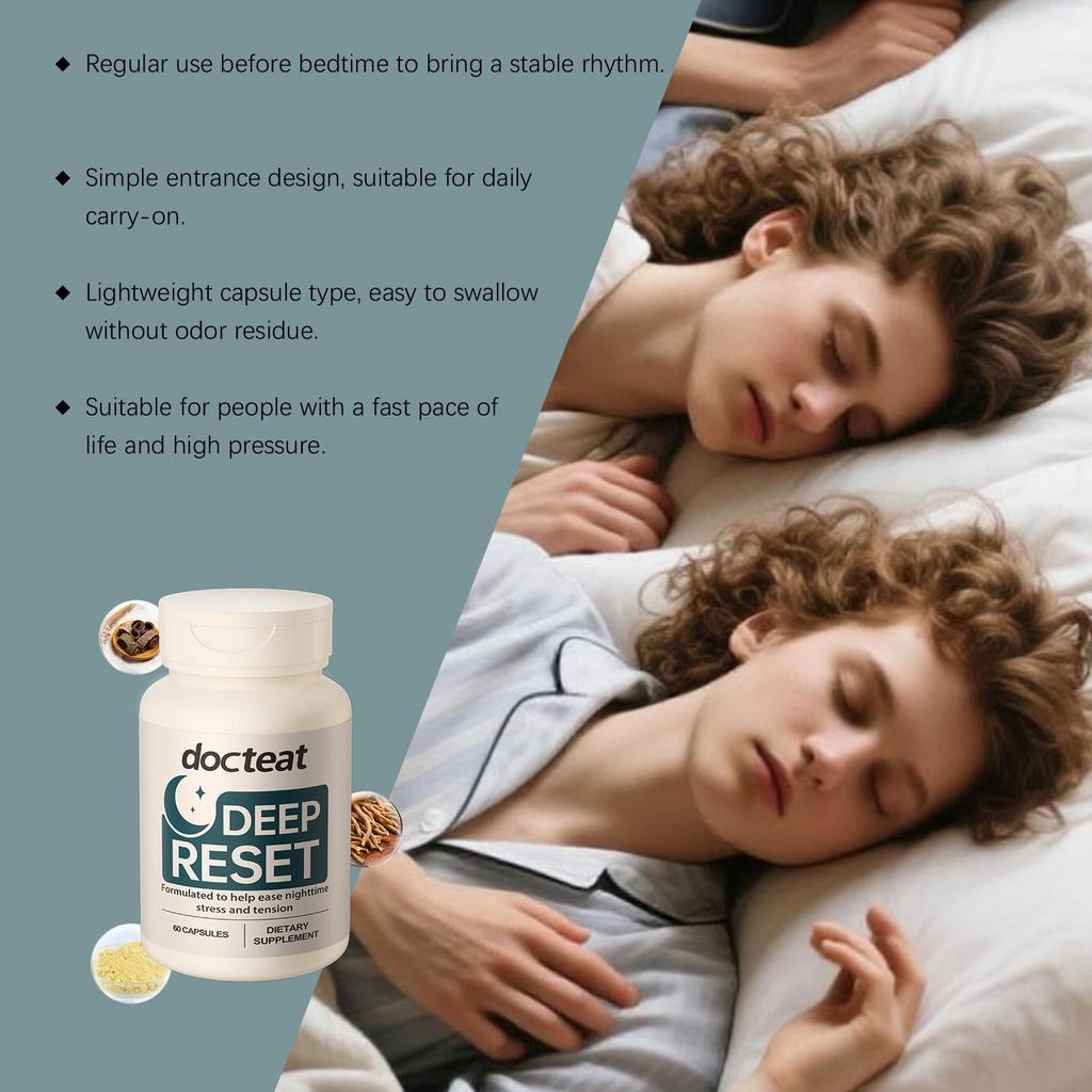 Deep Reset Nighttime Herbal Sleep Aid – Natural Stress Relief, Deep Relaxation & Sleep Support Formula – Non-Habit Forming (60 Capsules)
