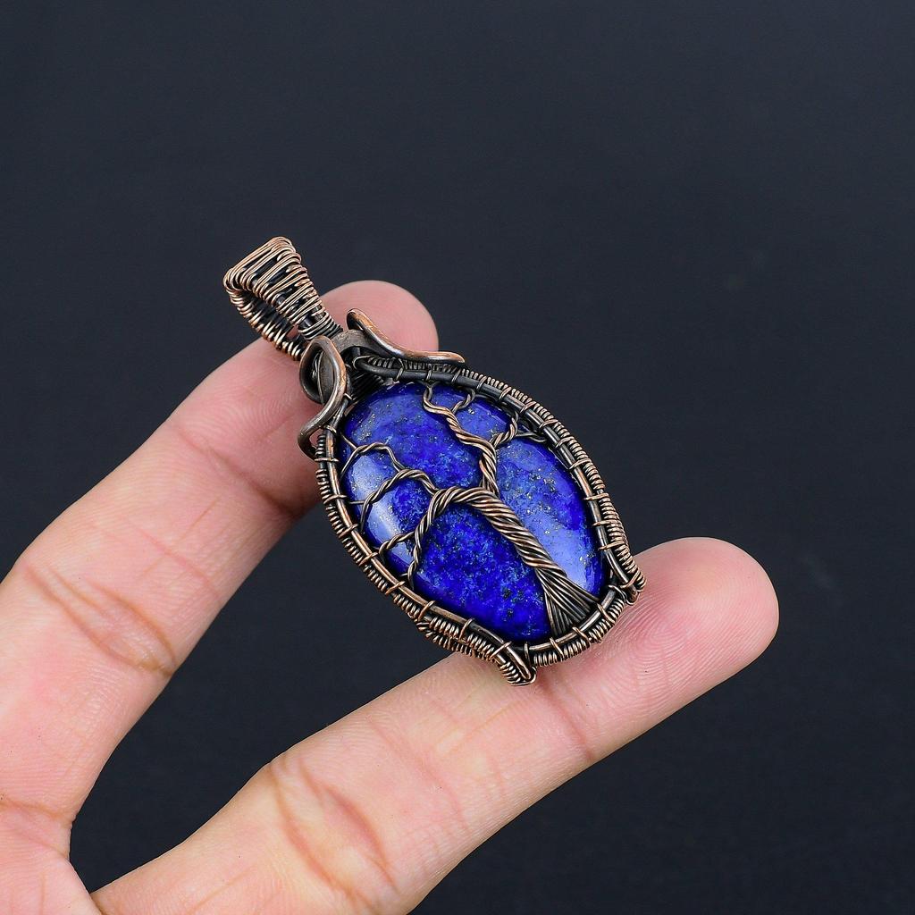 Lapis Lazuli Pendant Handmade Gemstone Jewelry, 999 Copper Wire Wrapped  Pendant ,Unique Design Jewelry Pendant