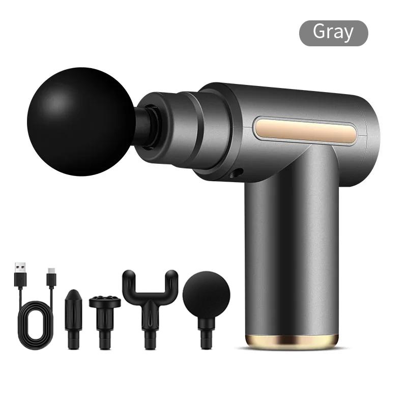 

Портативный мини-пистолет для глубокого массажа тканей, легкий, регулируемый по скорости, массажер для всего тела, массажер для шеи и тела Type C Charge серый