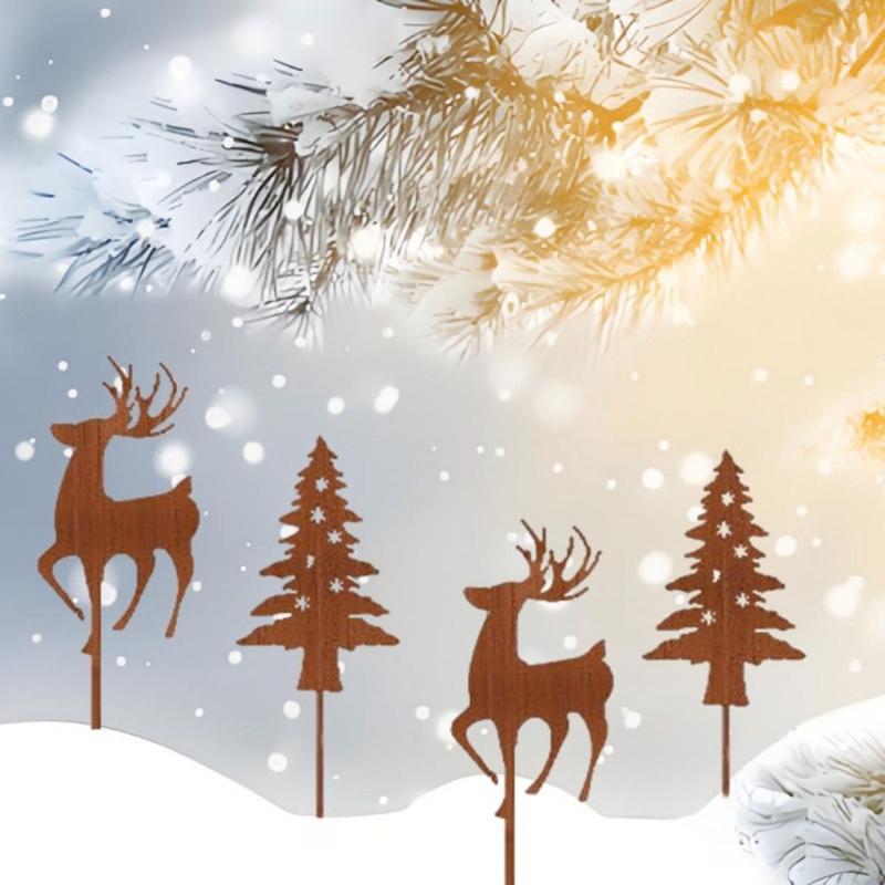 Metal Christmas Garden Decoration Stakes for Plant Pots Yard Decors Yard Stakes Christmas Decors for Garden Yard Lawn