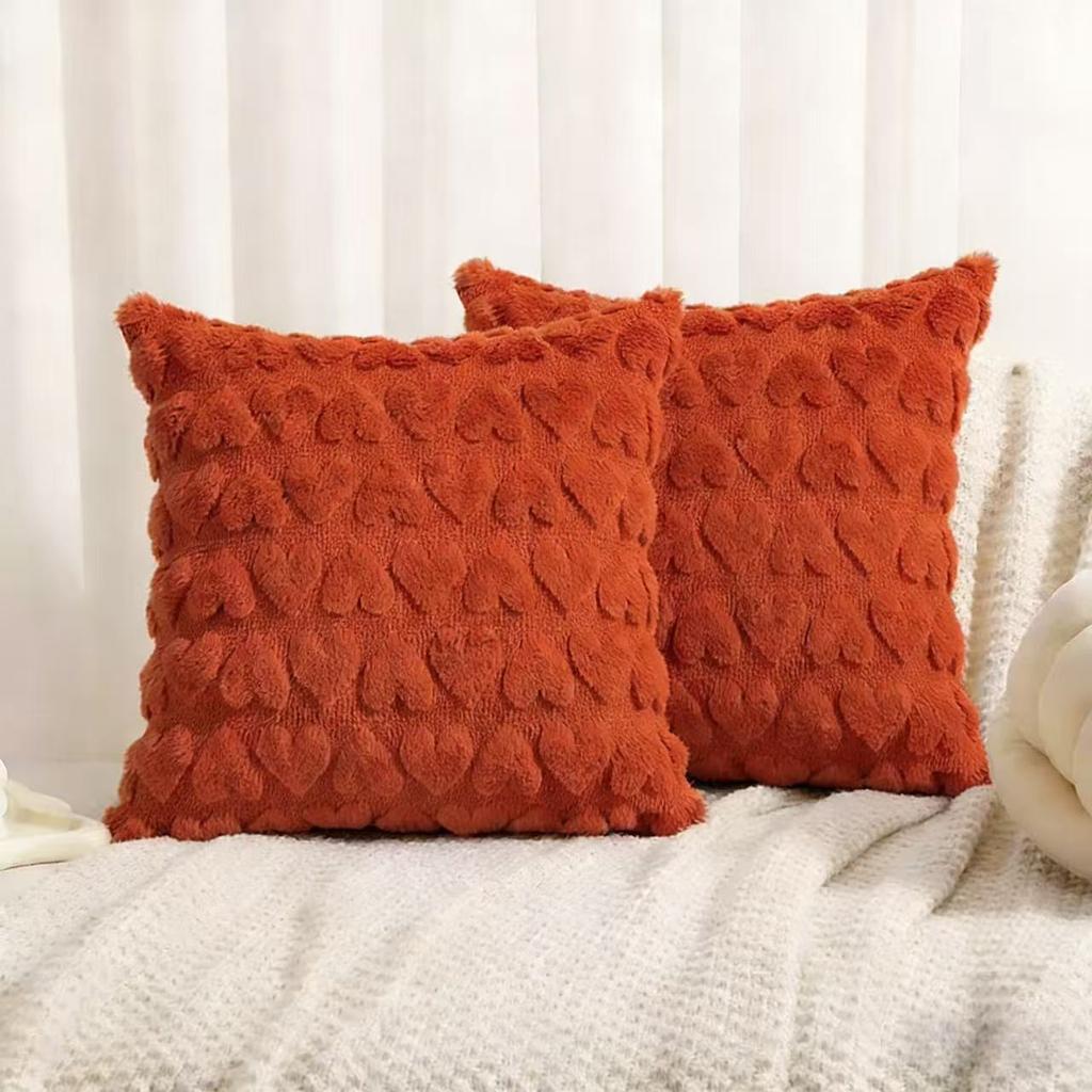 2-piece Set of Plush Throw Pillow Covers with Heart-shaped Patterns, 18 X 18 Inch Soft and Fluffy Cushion Cover, Comfortable Dec