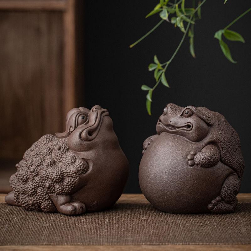 Handmade Boutique Purple Sand Tea Pet Lucky Golden Toad Can Raise Tea Play Tea Art Creative Office Home Ornament Teaware
