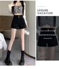 Women's High-Waist A-Line Black Suit Shorts - Summer 2024 - Slimming Fit with Elastic Waistband.