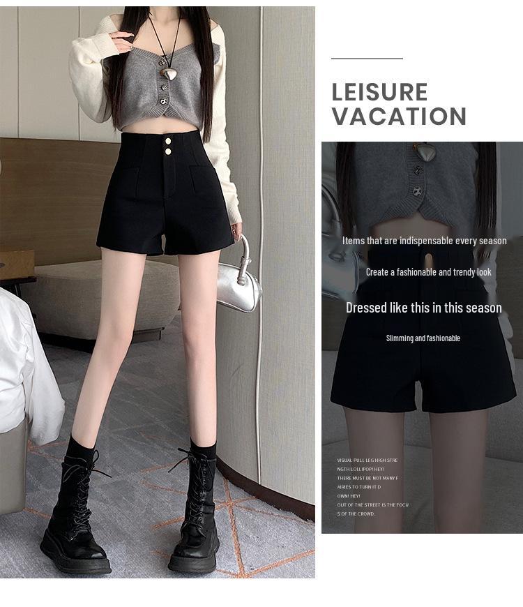Women's High-Waist A-Line Black Suit Shorts - Summer 2024 - Slimming Fit with Elastic Waistband.
