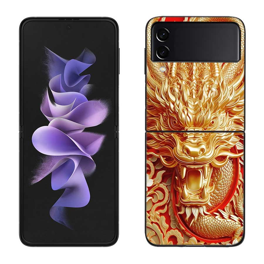 

Golden Holy Dragon Phone Case For Samsung Z Flip 7 6 5G Galaxy Z Flip 5 4 3 Black Hard Cell Cover Luxury PC Shell Coque Samsung Z Flip 3 5G