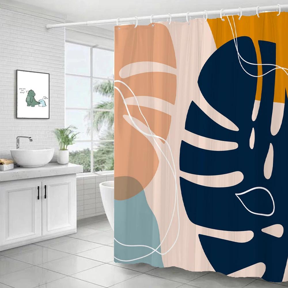 

Nordic Style Shower Curtain Plant Leaves Bath Curtain Print Polyester Fabric Waterproof Bathroom Curtains With Hooks Bath Screen W60H190(CM)-1 Pcs