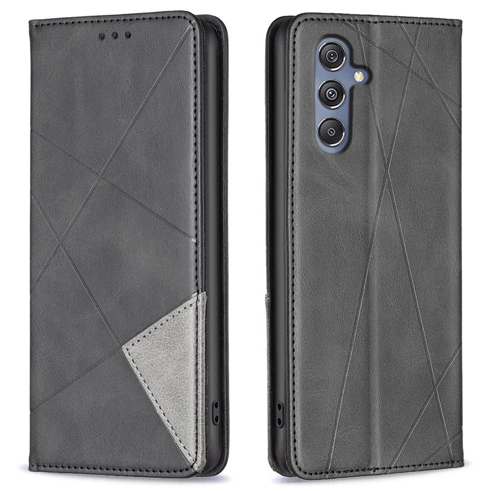 

Для Samsung Galaxy F34 5G/M34 5G Подставка Флип-чехол из ПУ кожи с тиснением Линии Чехол для телефона со слотами для карт Black