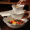 Nordic Luxury Flower Ceramic Bowl Pure White Creative Cabbage Relief Tableware Fruit and Vegetable Salad Bowl, Large Soup Bowl