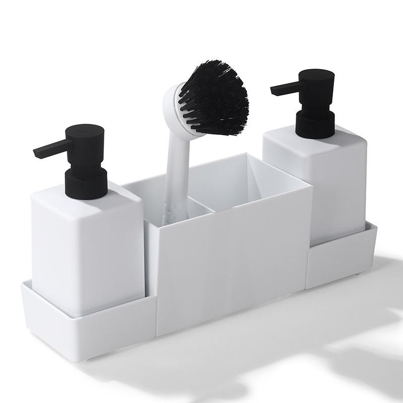 Küchenseifenspender-Set mit Schwammhalter, Spülbürste und Ablage für Hand- und Geschirrspül