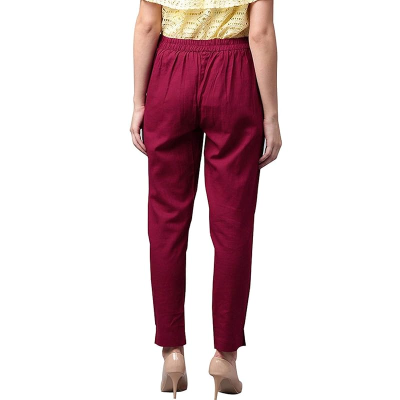DIGITAL SHOPEE Women Cotton Trouser Pant Regular Fit for Office School Formal Casual Daily Use (White, Large)