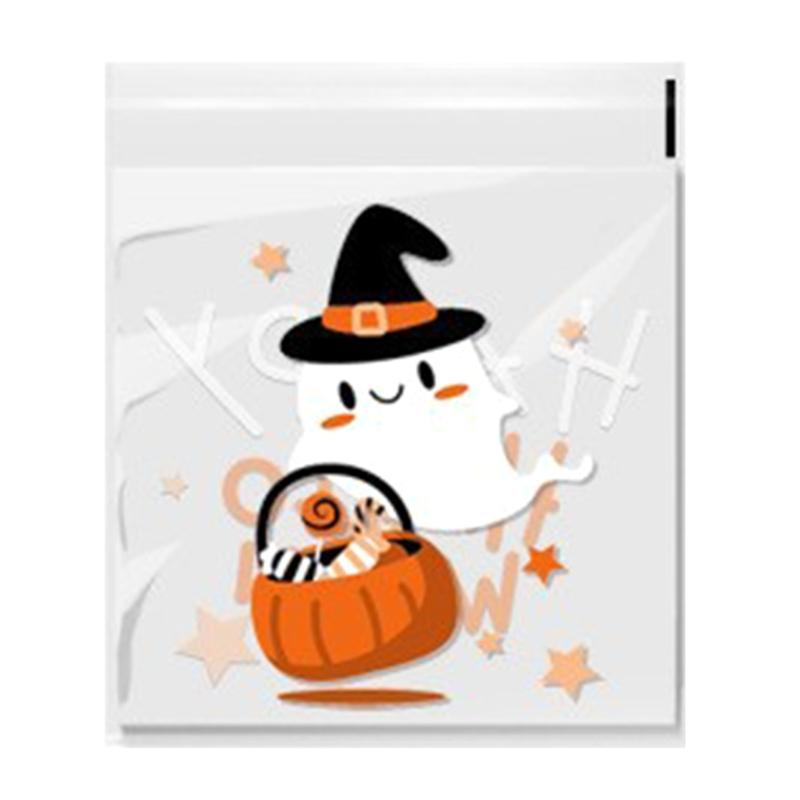 100pcs Halloween Candy Bag Self-adhesive Plastic Treat Bags for Cookie Snack Gift Clear Bags Set for Halloween Party