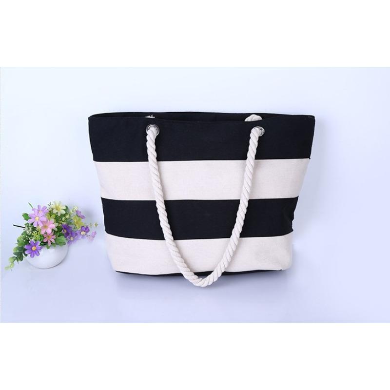 

ultra-simple versatile thick hemp rope fashionable canvas bag shoulder bag splicing beach stripe environmental tection bag 45*33*14cm