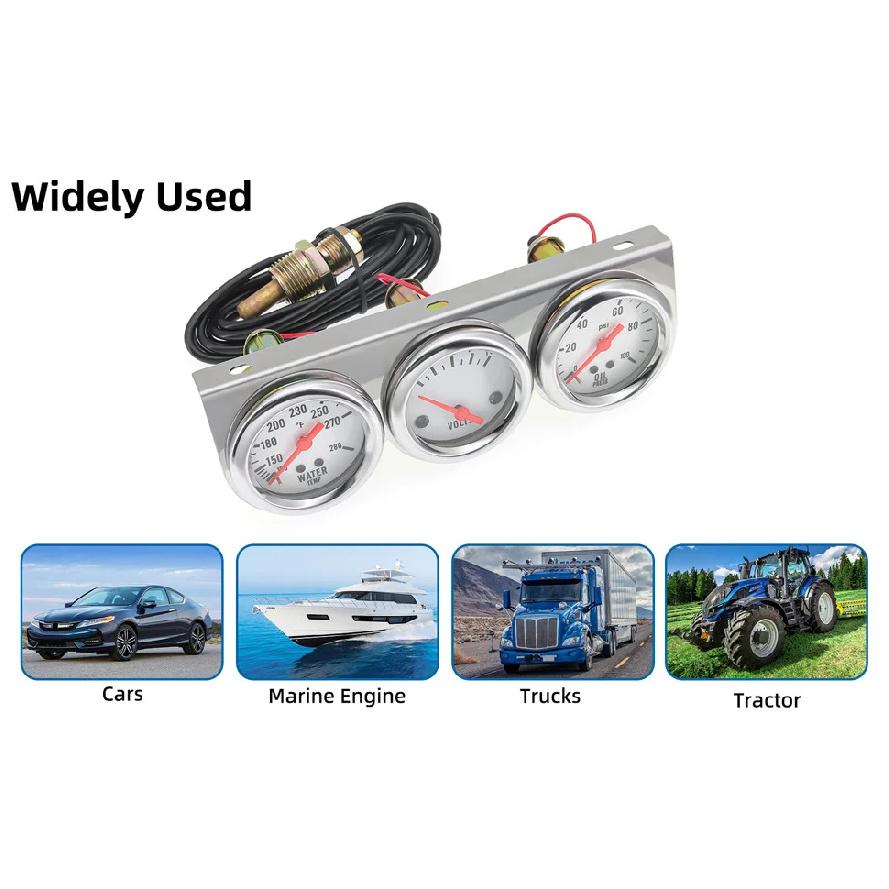 3 in 1 Triple Gauge Kit Water Temp Gauge Oil Pressure Meter Voltage With LED Light Gauge Set For Car Auto Vehicle Accessories